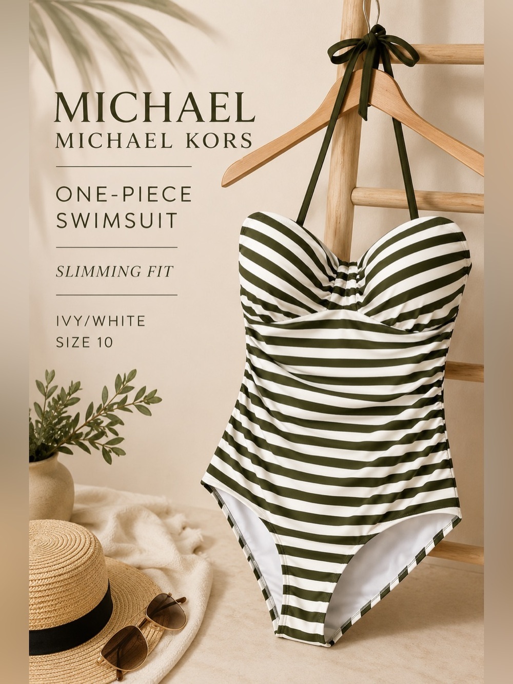 Michael Michael Kors Ruched Halter One-Piece Swimsuit Size 10